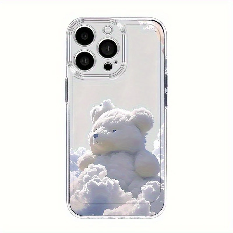 

Cute white bear pattern phone case suitable for iPhone 17 16 15 14 13 12 11 Pro/Max/Plus transparent anti drop back cover