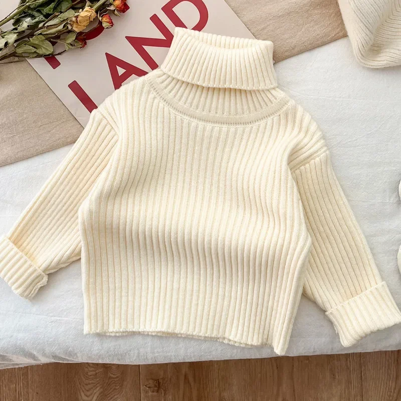 Baby Clothes Casual Knitted Sweater for Girls Boys 2023 New Autumn Winter Infant Long Sleeve Turtleneck Pullover Fashion Child