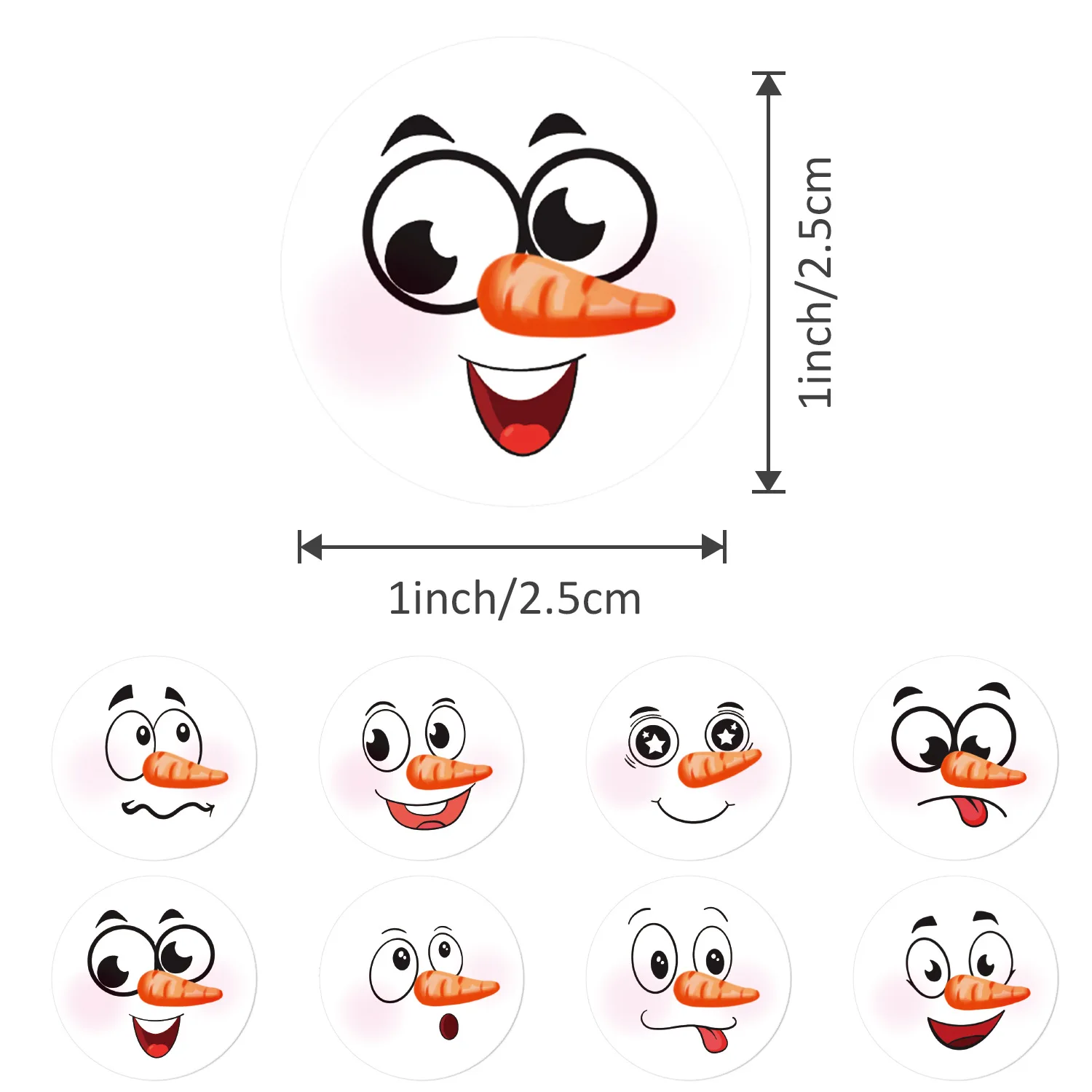 100-500Pcs Christmas Snowman Face Stickers, Cute Cartoon Carrot Nose Expressions for Gift Wrapping DIY Craft Xmas Holiday Decor