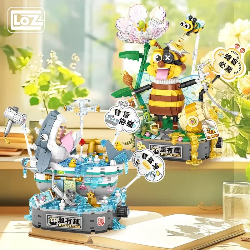 LOZ ตลก Shark Soak Building Blocks การ์ตูน Bee Mini Micro อิฐ Kawaii สัตว์ปริศนารูปของเล่นสําหรับเด็กคริสต์มาสของขวัญ