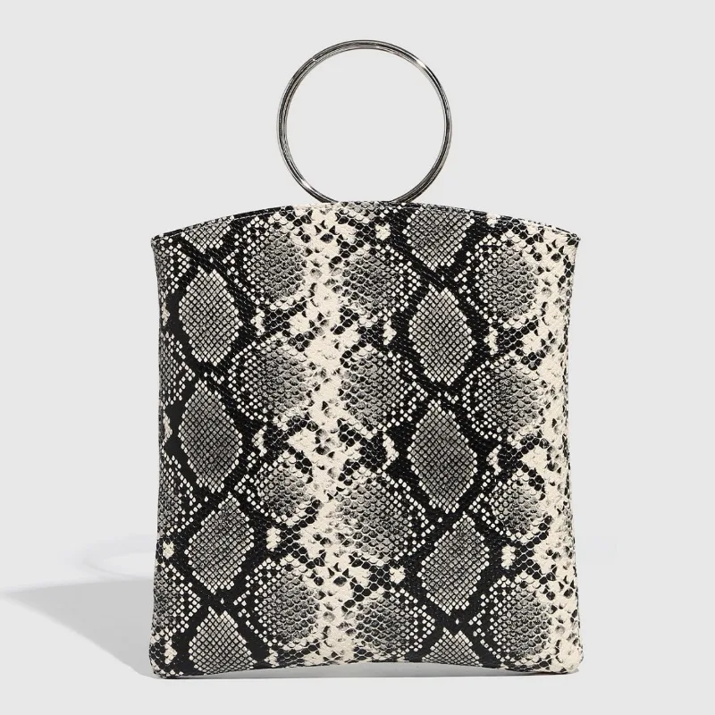 

Autumn New Large-capacity Women's Snake Pattern Handbag Punk-style Metallic Circular Handle Daily Commuting Business Bag 2025