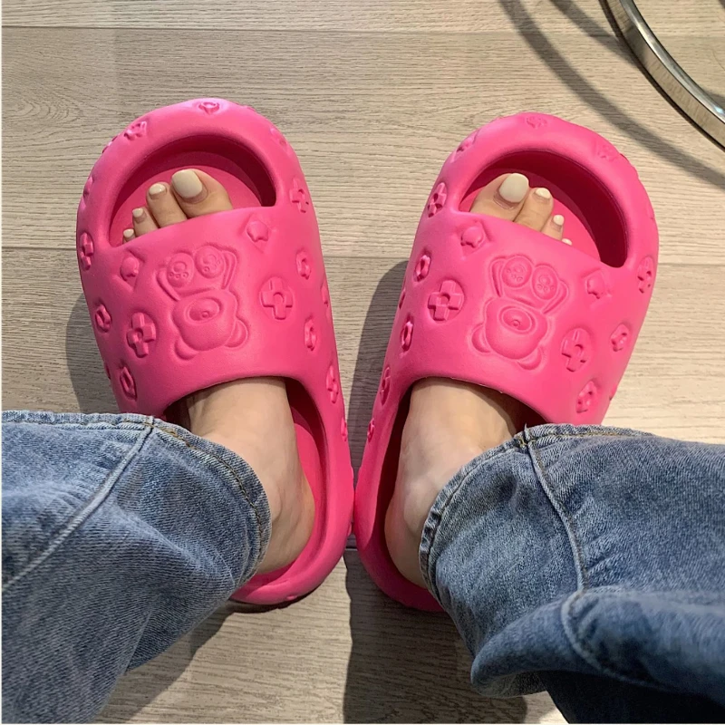 

2025 Women's Platform Indoor Slippers Cute Cartoon Summer Sandals Thick Sole Beach Slides Anti-slip Girls Home Floor Shoes