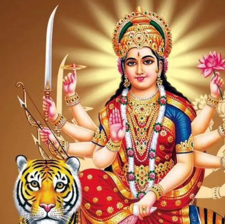 Hinduska mitologia bogini Kali Durga z lwem i tygrysem hinduizm Shiva ozdoba do powieszenia na ścianie gobelin