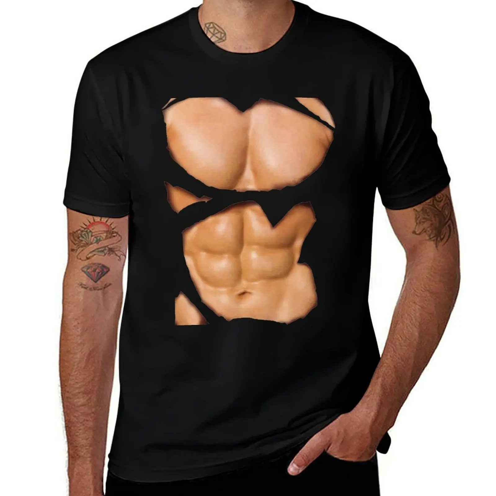 Fake Male Torso T-Shirt Fashion Print Casual Short Sleeve T-Shirt