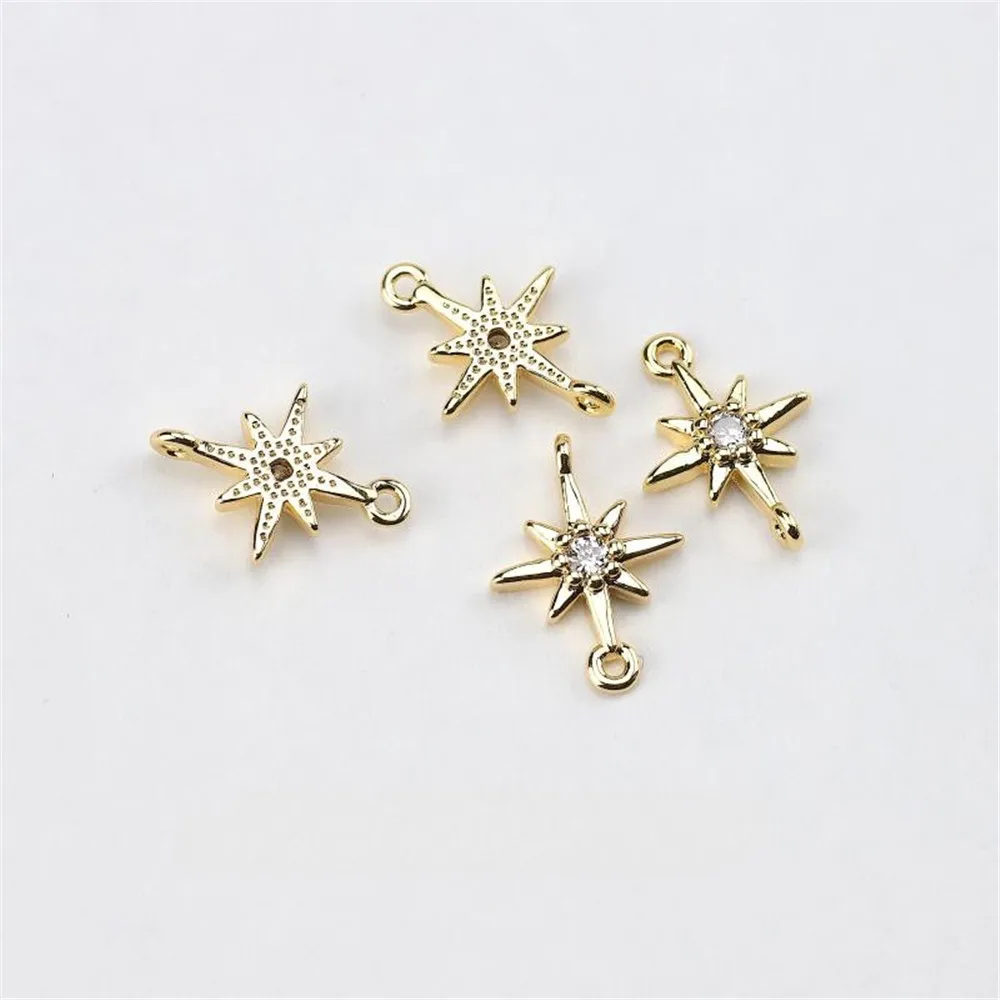 

Gold-plated Octagram Micro-inlaid Zircon Double Hole Connection Pendant DIY Necklace Bracelet Handmade Charm Accessories S423