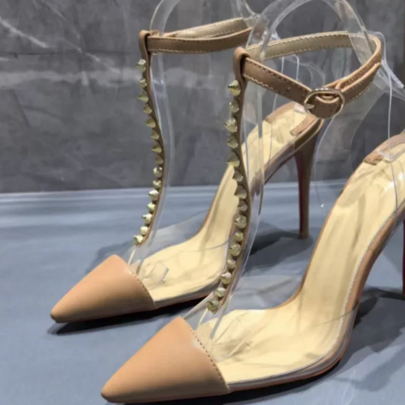 

New Crystal Metal Chain Women Sandals Cover Pointed Toe Thin Super High Heel Female Fashion Large Size Summer Official Shoes