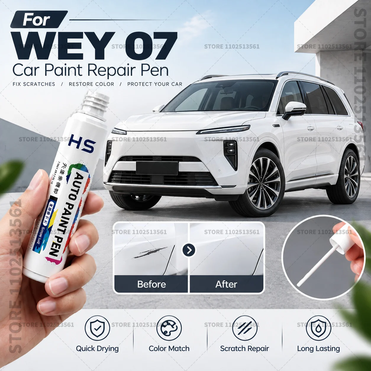 For WEY 07 White Black Car Touch Up Paint Pen for Minor Scratches Repair Waterproof Paint Marker Auto Body Repair Accessories