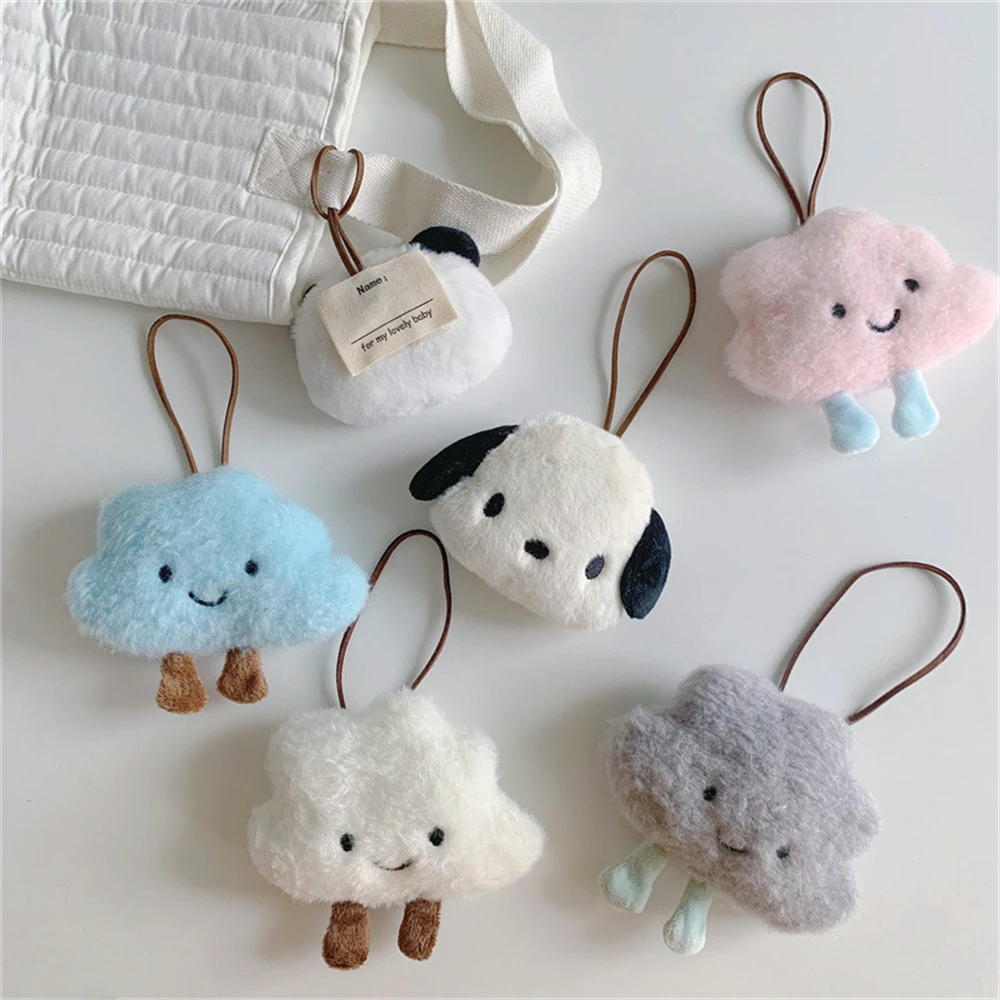 Cute Dog Plush Toy Cartoon Animal Name Sticker Pendant Soft Stuffed Doll Keychain Backpack Car Bag Key Ring Decor Kid Gifts