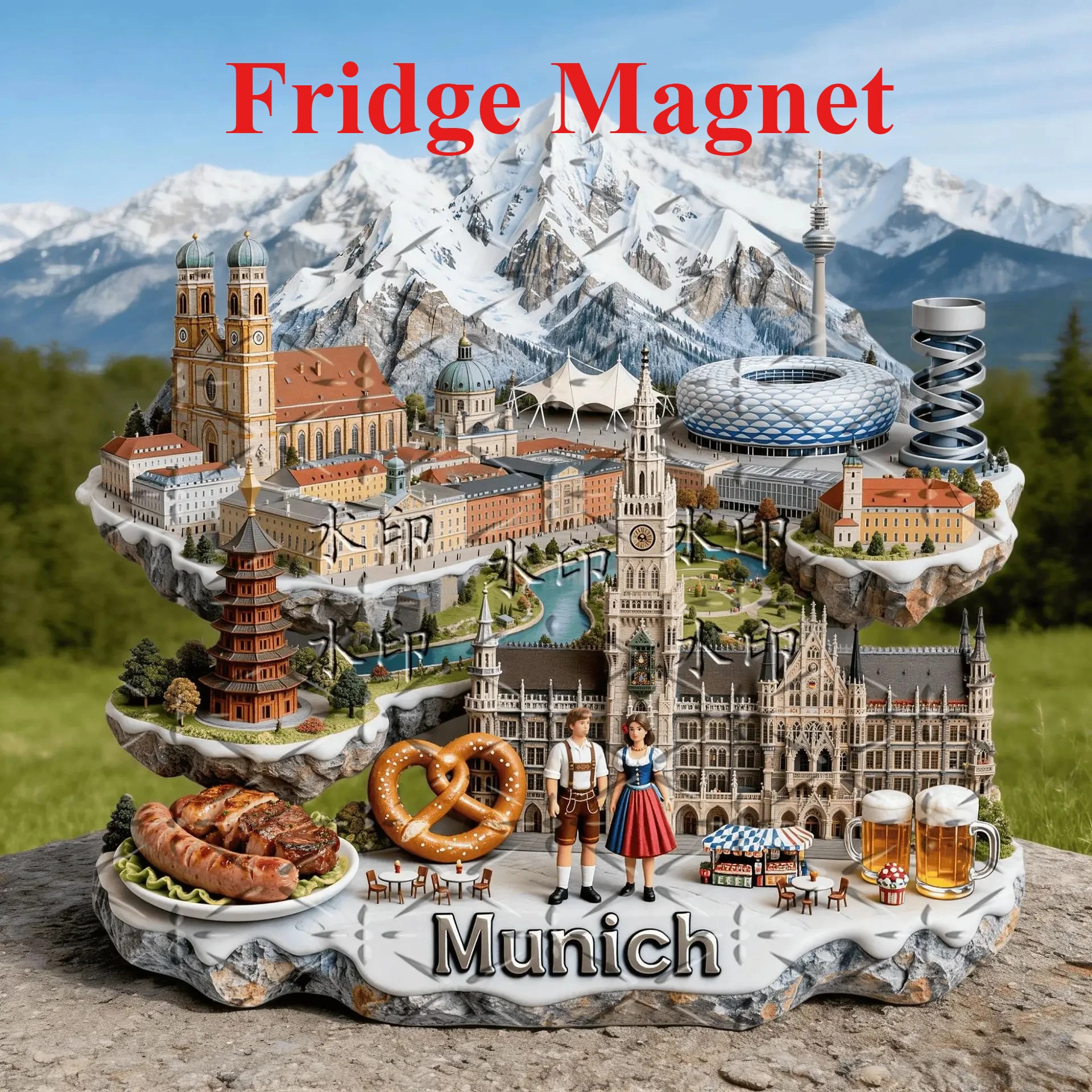 3D Embossed Zinc Alloy Fridge Magnet Munich Landmark, German Travel Souvenir, Oktoberfest Collectible Refrigerator Decor Gift