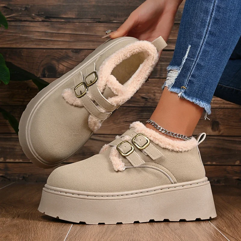 

Autumn Winter Women's Cotton Shoes Outdoor Flat Plush Warm Womens Loafers Casual Slip-On Comfortable Women's Shoes Zapatos Mujer