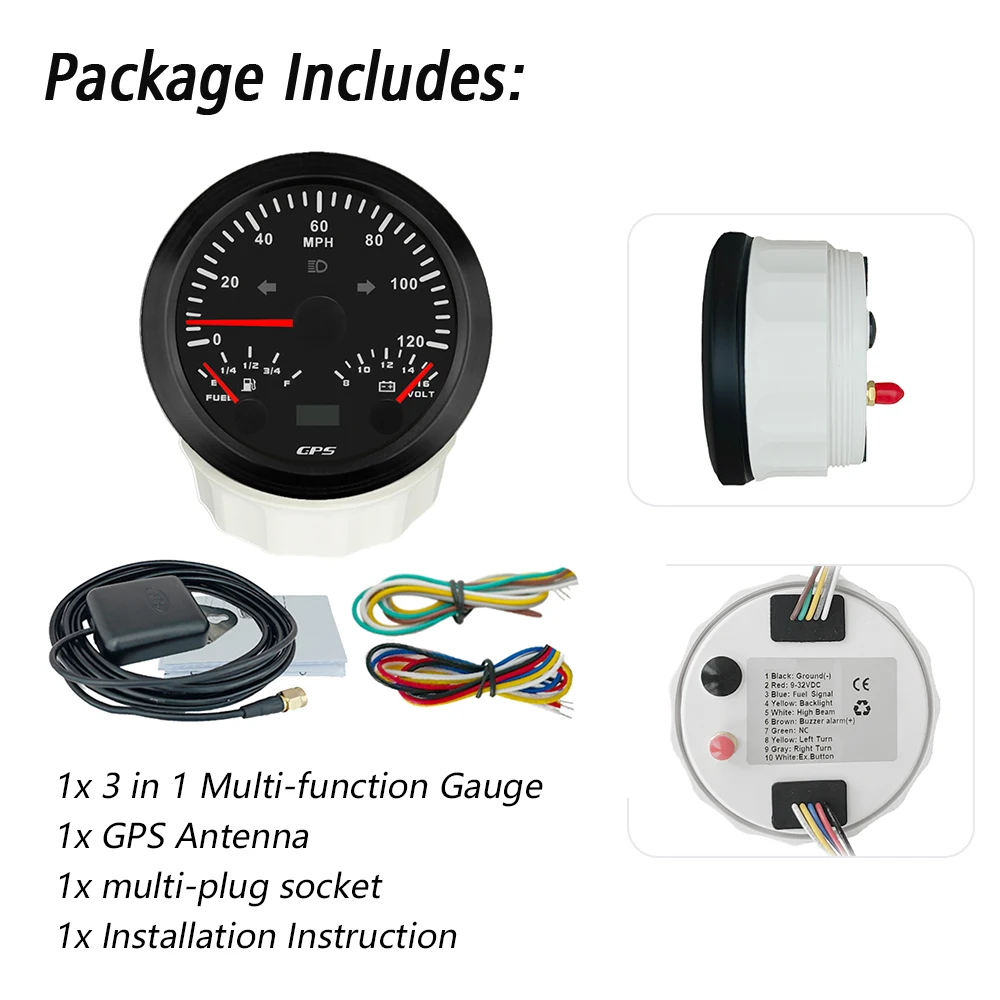 ELING 85mm GPS Speedometer 120K 120MPH 200K 200MPH with Fuel Level Indicator 12V with 7 Colors Backlight for Trucks Speedboats