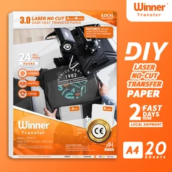 Winnertransfer-papel de transferência térmico escuro sem corte do laser de 50% um filme + papel de transferência do auto do papel de b para o t-camisa a4 20 folhas