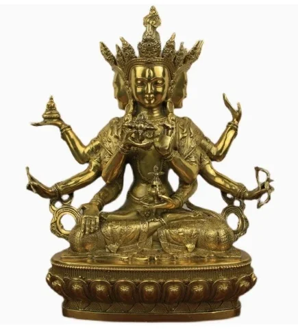 Feng Shui Rame Dignitoso Buddha Madre Bodhisattva Statua Longevità Tre Sculture in Bronzo Decor Artigianato