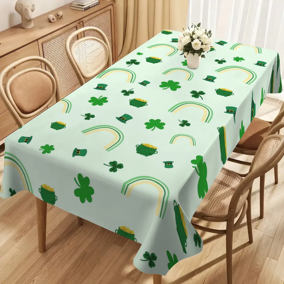 1pc St. Patrick's Day Themed Tablecloth - Fresh ShamrockRainbowLeprechaun Hatand Golden Coin PrintFoldable And Easy To StoreSt.