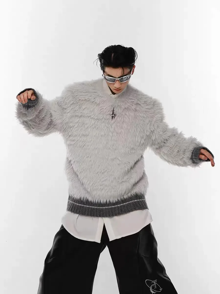 American Metal Design Knitted Sweater round Ne Soft Loose Fit ex Faionable Winter Casual Long Sve T-irt