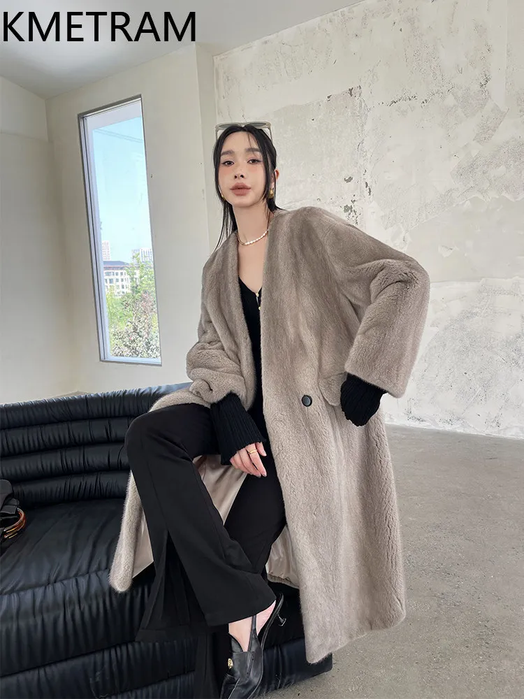 KMETRAM Natural Purple Label Velvet Mink Fur Jacket Women Luxury Whole Mink Fur Coat Winter Long Coats Woman Clothing 108cm 2026