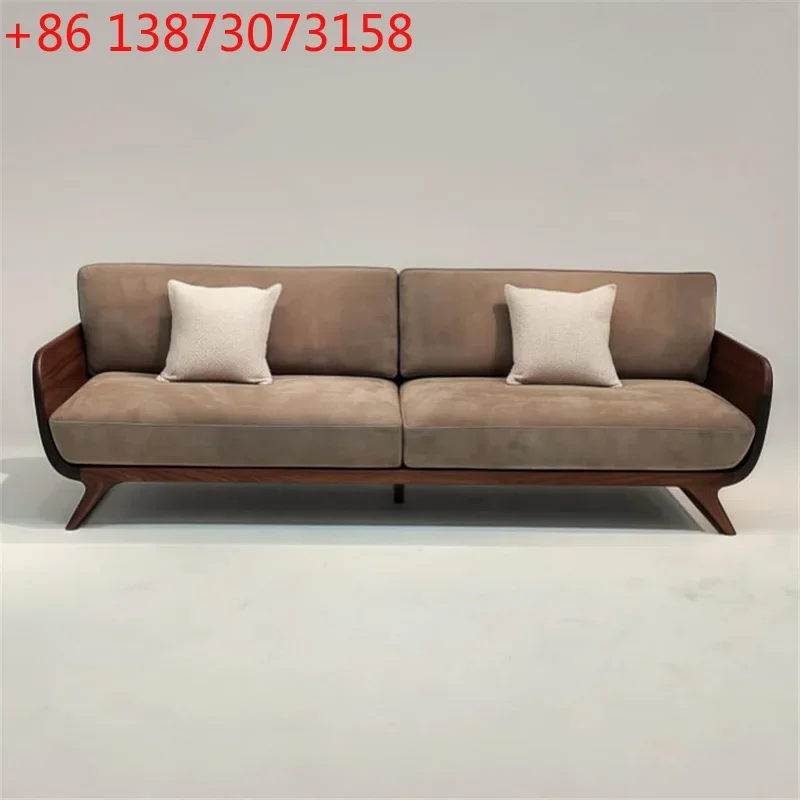

North American black walnut straight row sofa light luxury modern simple living room office solid wood medium ancient