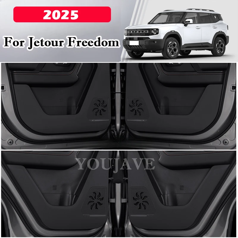 Car Upgraded Door Kick Guards Pad Mat For Chery JETOUR Freedom 2025 PU Lychee Grain Leather Anti-Scratch Protectors 4PCS Set