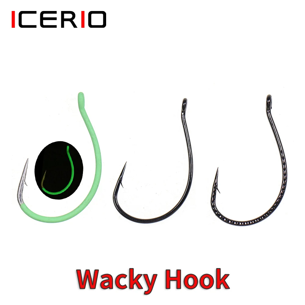 ICERIO High Carbon Steel Luminous Wacky Worm Crank Worm Bass Trout Pike Fishing Hook Finesse Wide Gap Hook Drop Shot Rig Tackle