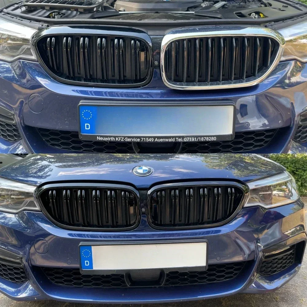 Front Bumper Grill For BMW 5 Series M5 G30 G31 520i 530i 540i ABS 2-Slat Gloss Black Front Kidney Grille 2017 2018 2019 2020