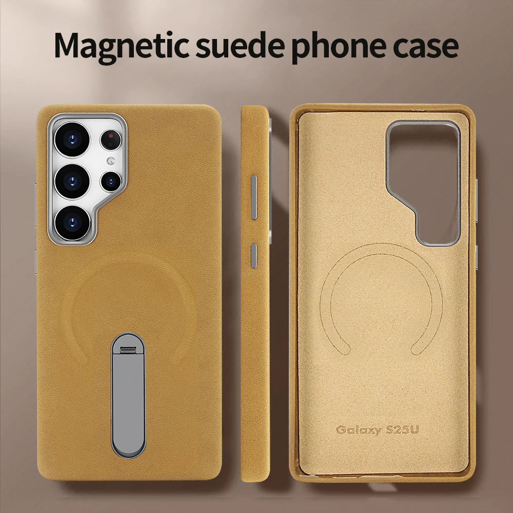 Hochwertige Wildleder-Handyhülle für Galaxy S25U S24 Ultra mit kabellosem Laden 360° °   Drehbarer Halter All-Inclusive-Schutz