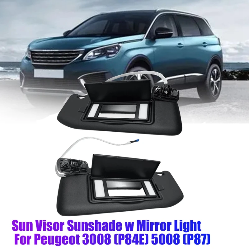 Visière avec miroir lumineux pour pare-soleil, 98160196ZD, 98284442ZD, 3008, 5008, 2018, 1 paire