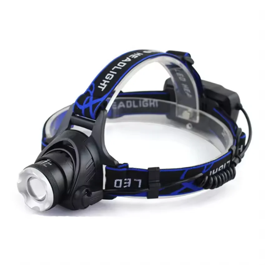 Super Bright LED Headlamp Telescopic Zoom T6 Headlight 3 Modes Outdoor Waterproof Flashlight with 2*18650 Rechargeable Battery