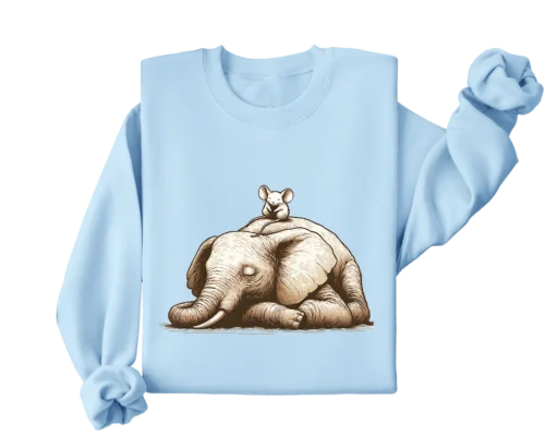 Polarshe Elephant and Mouse, Gift for Animal Lovers, Cute, Cool, Peaceful / Sweatshirt