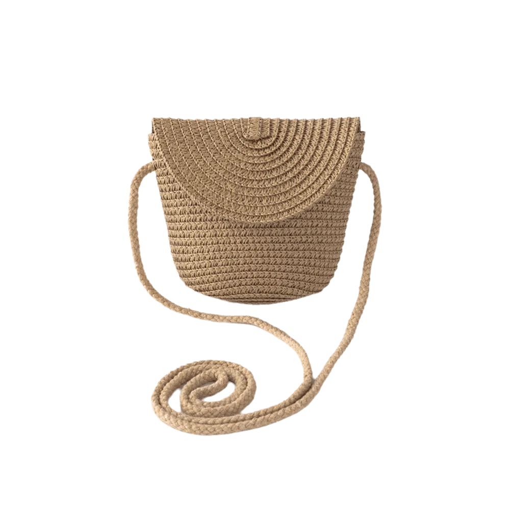 New Shell Shape Children Straw Bag Handmade Half Round Handwoven Beach Bag Creative Pure Color Rattan Bag Girls