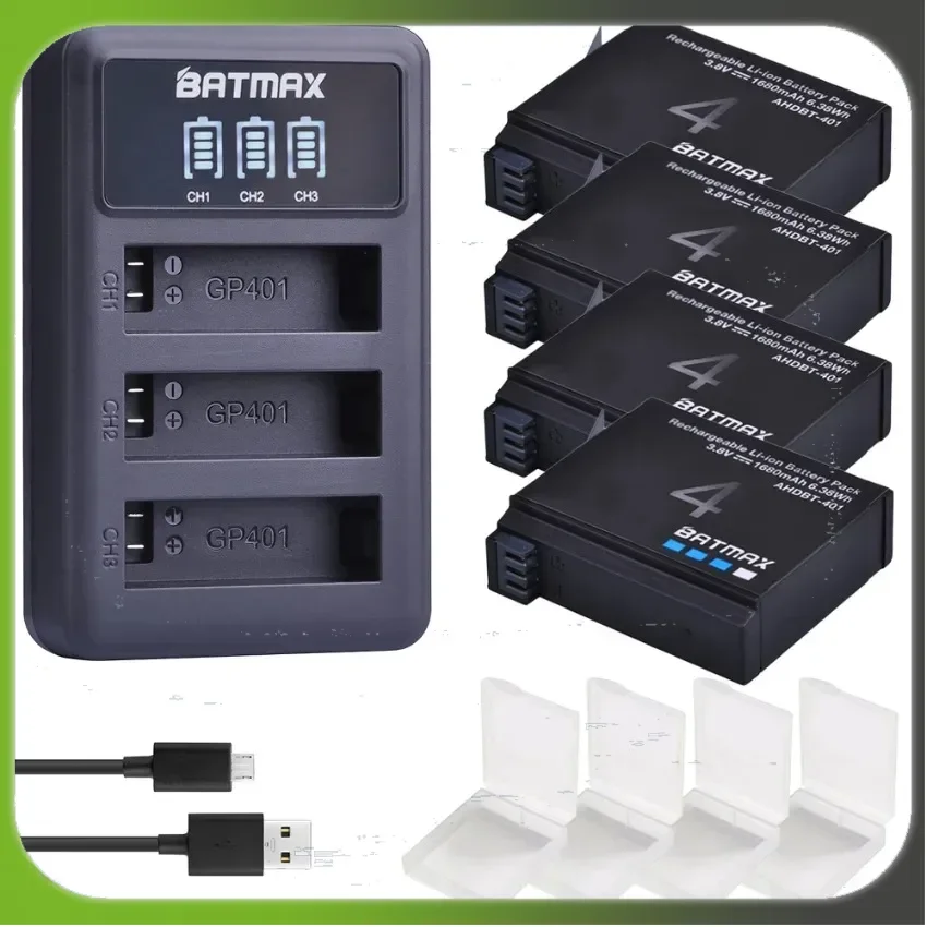 1680mAh for Gopro Hero 4 Li-ion Battery Replacement with LED USB Charger for GoPro HERO4 GoPro AHDBT-401 Action Camera Bateria