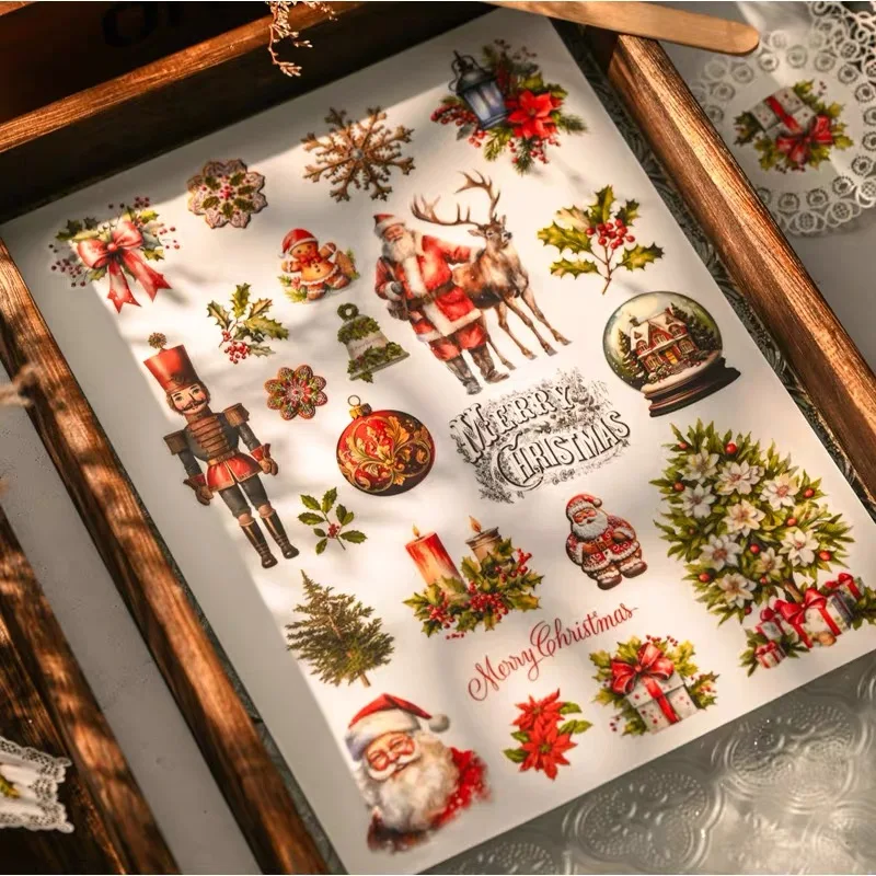 Big Vintage Christmas Rub On Stickers Aesthetic Scrapbooking Xmas Snowflake Santa Claus Transfer Sticker Hobbies Crafts Supplies