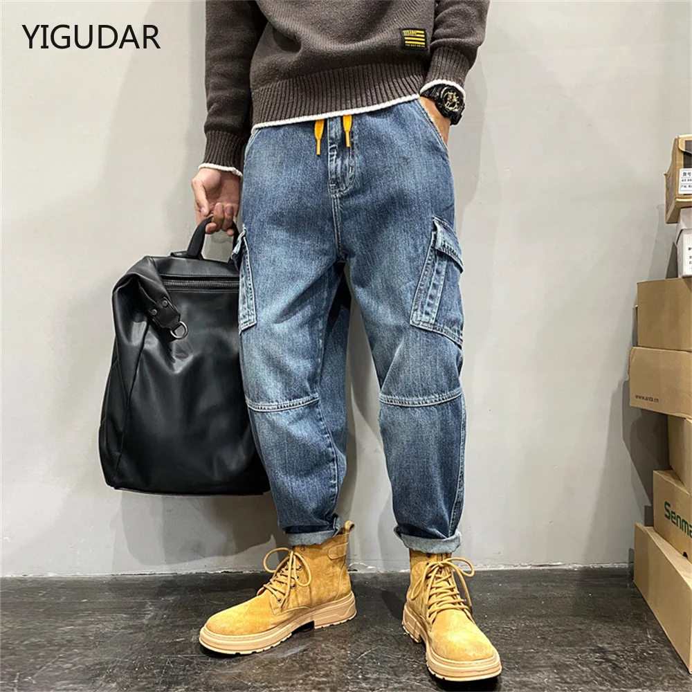 

Jeans Men Baggy clothing Multi Pockets Skateboard Cargo Jeans For Men Tactical Denim Joggers Jeans men pants denim trousers man