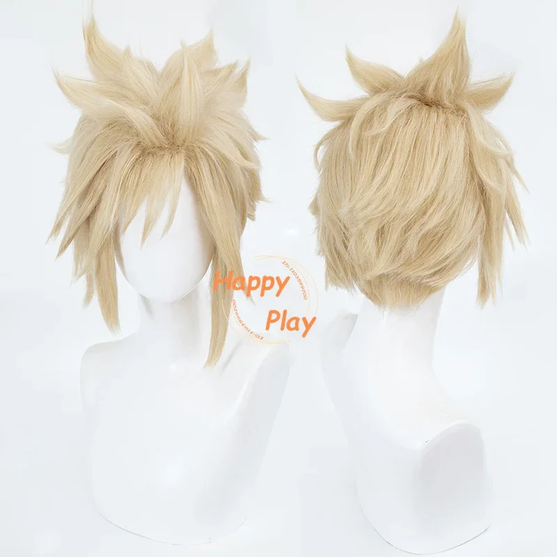 Game Wigs Cloud Strife Cosplay Wig Short Fluffy Flaxen Golden Hair Heat Resistant Synthetic Hair Halloween Party Anime Wig