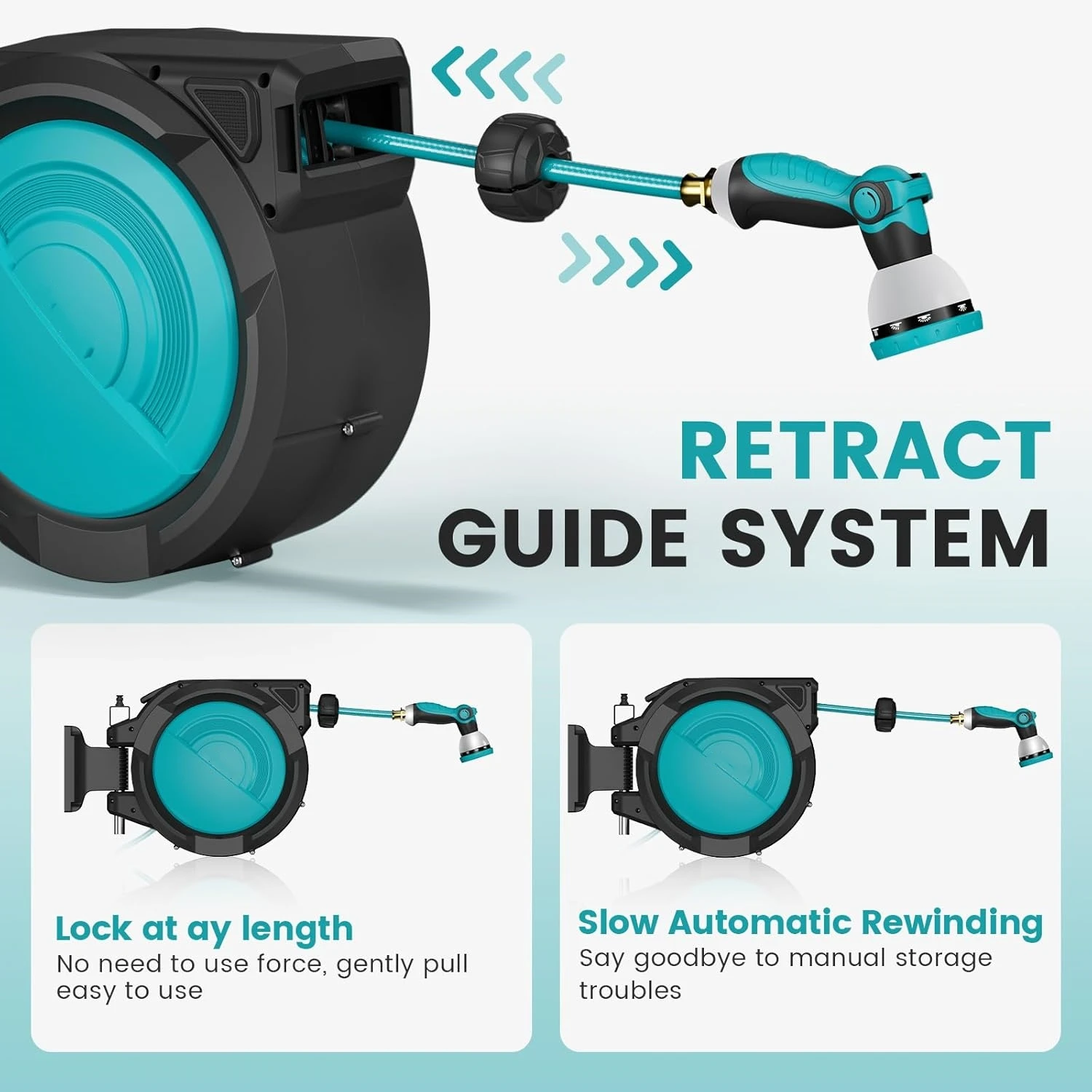 Retractable wall mounted garden water hose reel 15m