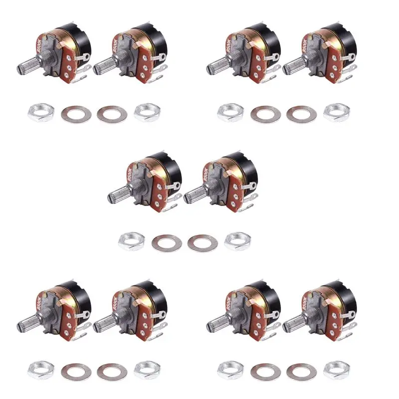 10Pcs 500K Ohm Single Linear Taper Potentiometers With On/Off Switch