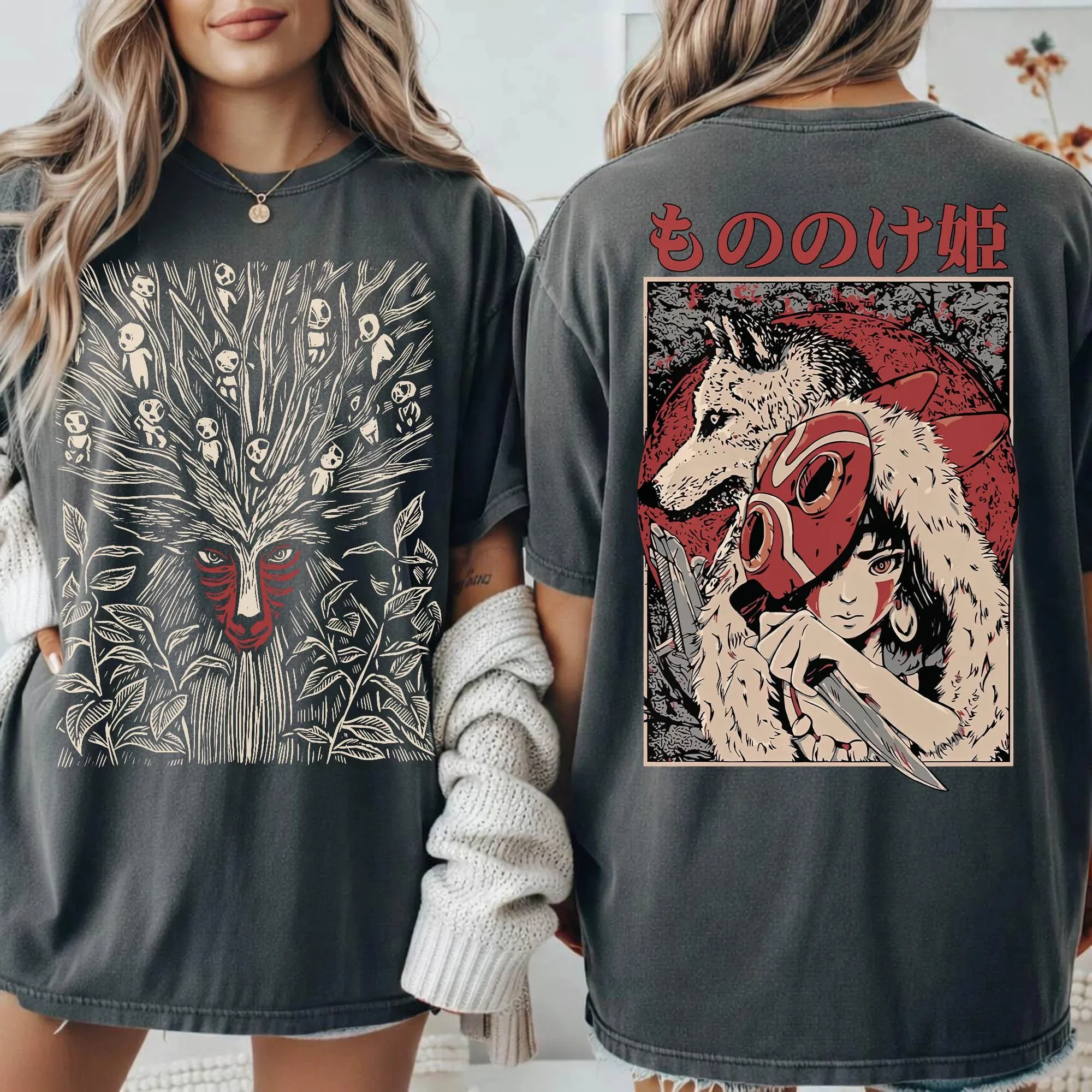 Plus Size Summer Women's Vintage  Mononoke T-Shirt Cotton Breathable Stylish Versatile Street Style Oversized