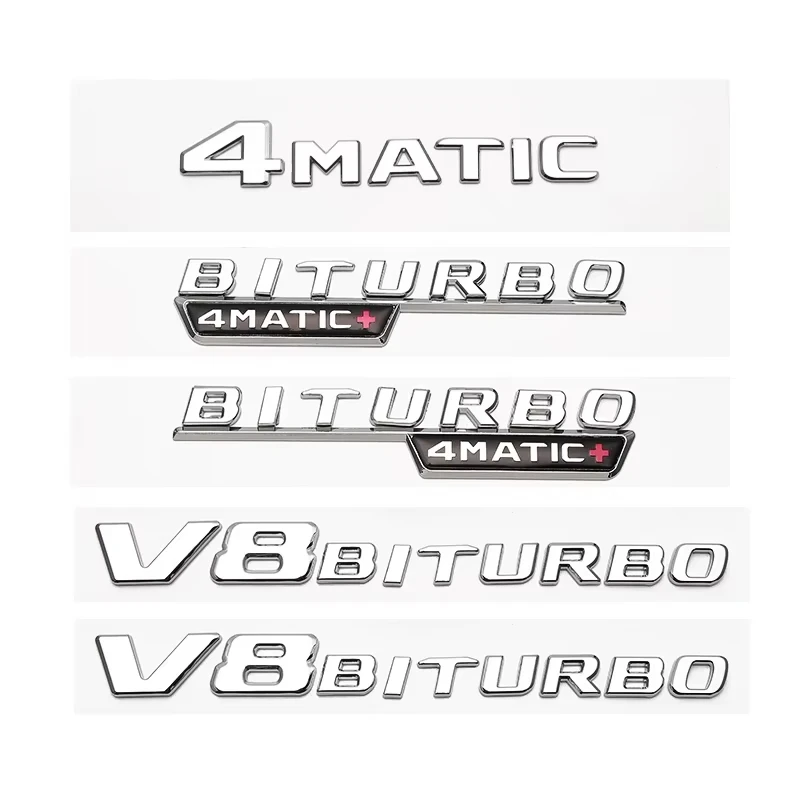 3D ABS V8 BITURBO TURBO 4MATIC Letter Emblem Car Fender Side Sticker For Mercedes Benz W222 W223 W205 W204 Rear Trunk Styling