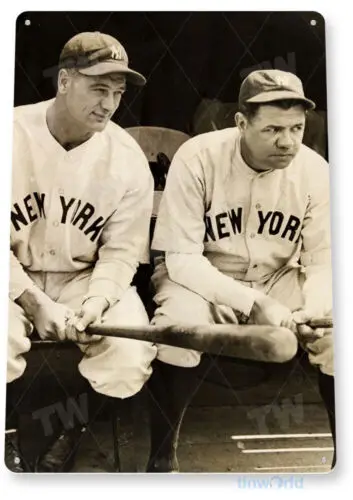 Letrero Metálico de Aluminio A228 con Diseño de Babe Ruth y Lou Gehrig, Decoración con Historia del Béisbol