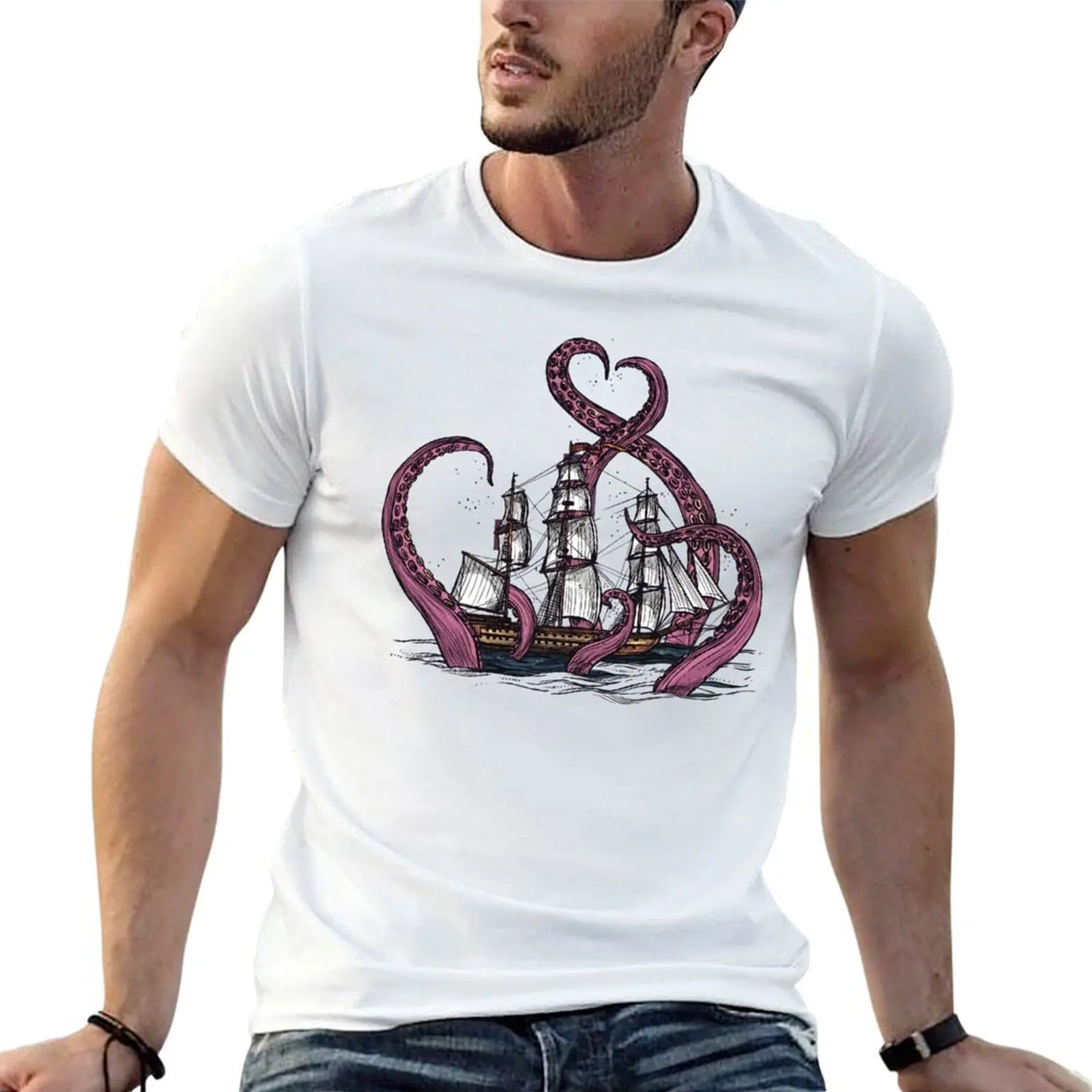 

Kraken Attacking A Ship T-Shirt t shirt man plain t shirts for man cotton man t shirts graphic T-Shirt