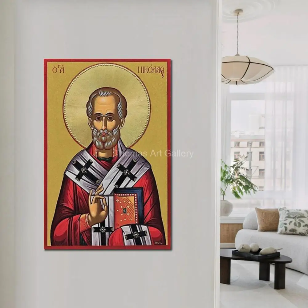 St. Nicholas of Myra Eastern Orthodox Icon Canvas Print HD Byzantine Religious Wall Art for Church Altar Christian Gift Baptism