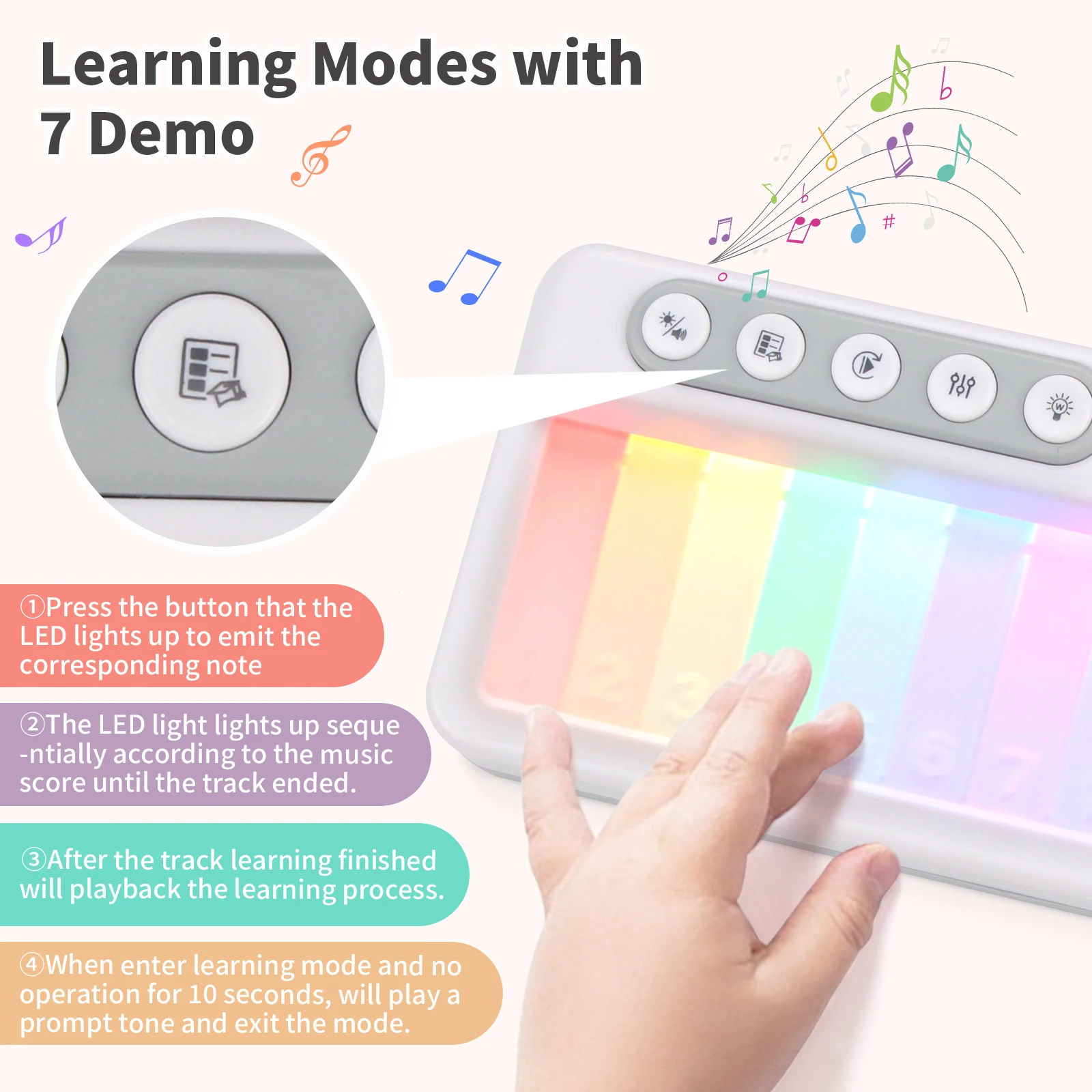 2024 novo arco-íris eletrônico piano brinquedo luz música crianças instrumentos musicais caixa de música arco-íris teclado portátil brinquedos quebra-cabeça do bebê