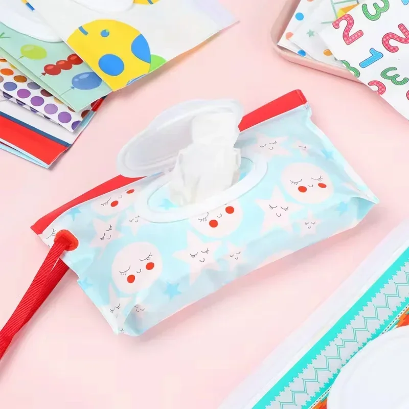 1pc Wet Wipe Bag Eva Refillable Travel Cosmetic Pouch Stroller Accessories Sealed Wet Wipe Waterproof Case Flip Cover Tissue Bag