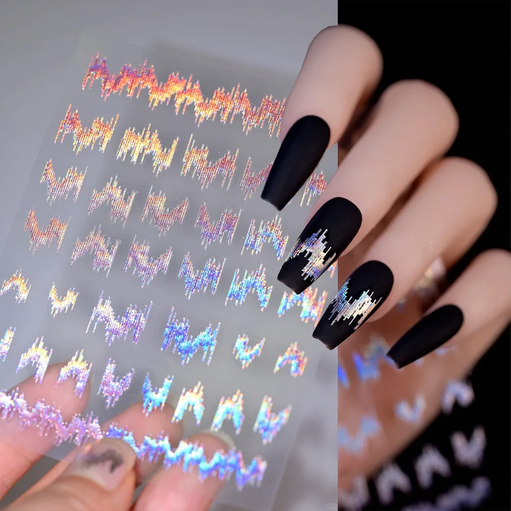 

1pcs Dazzling and colorful Irregular French Line Nail Sticker 3D Self-Adhesive Flash Reflective Wave Line Nail Art Sticker Decor