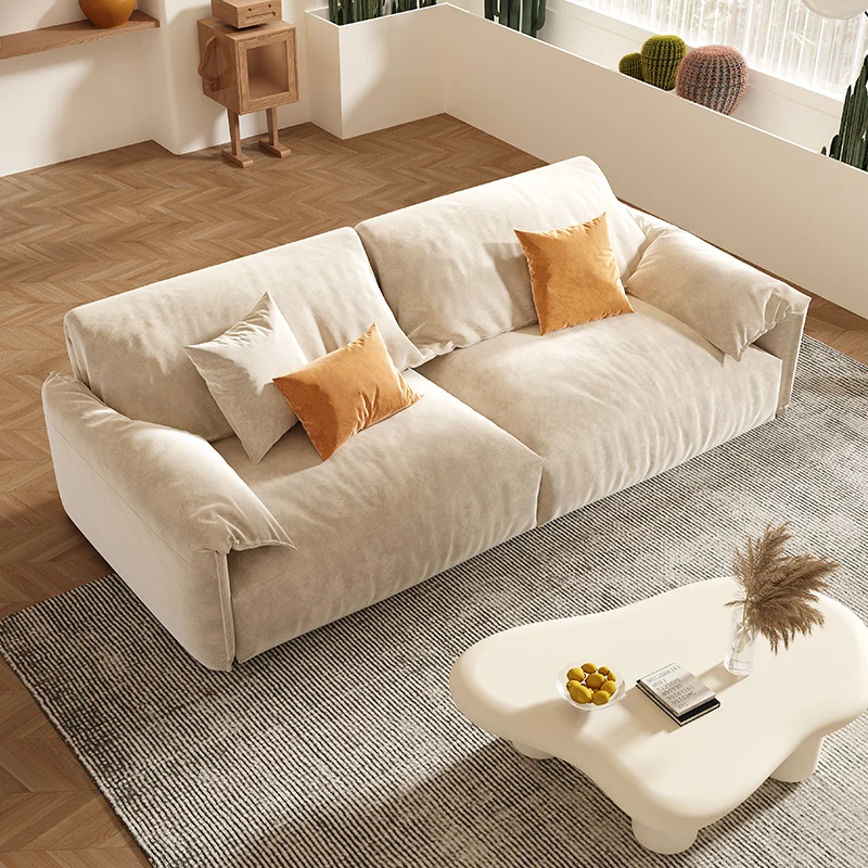 Suede straight elephant ear sofa, light luxury living room, multi-seater, modern simple cloth sofa combination