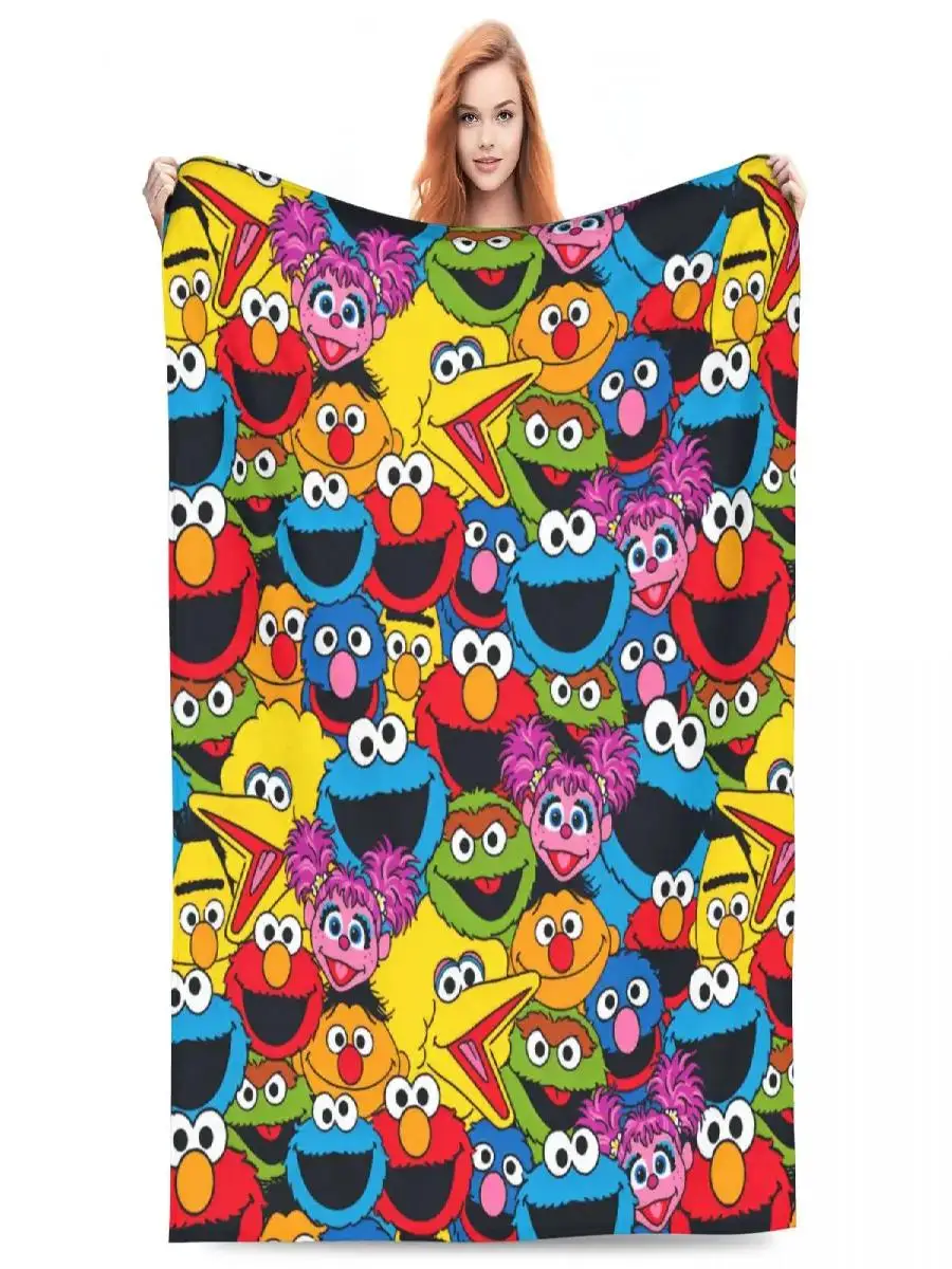 Sesame Street Cookie Monster Cartoon Fleece Throw Blanket Warm Breathable Bedding for Bedroom Spring Throws