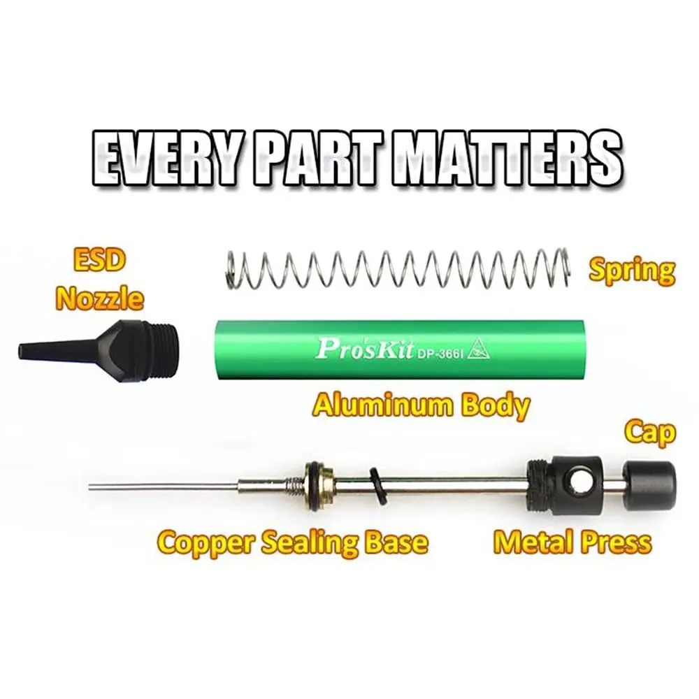 Practical DP-366I Vacuum Sucking Pen Aluminum Alloy Anti-static Tin Suction Device Suction Remover Sucker Desoldering