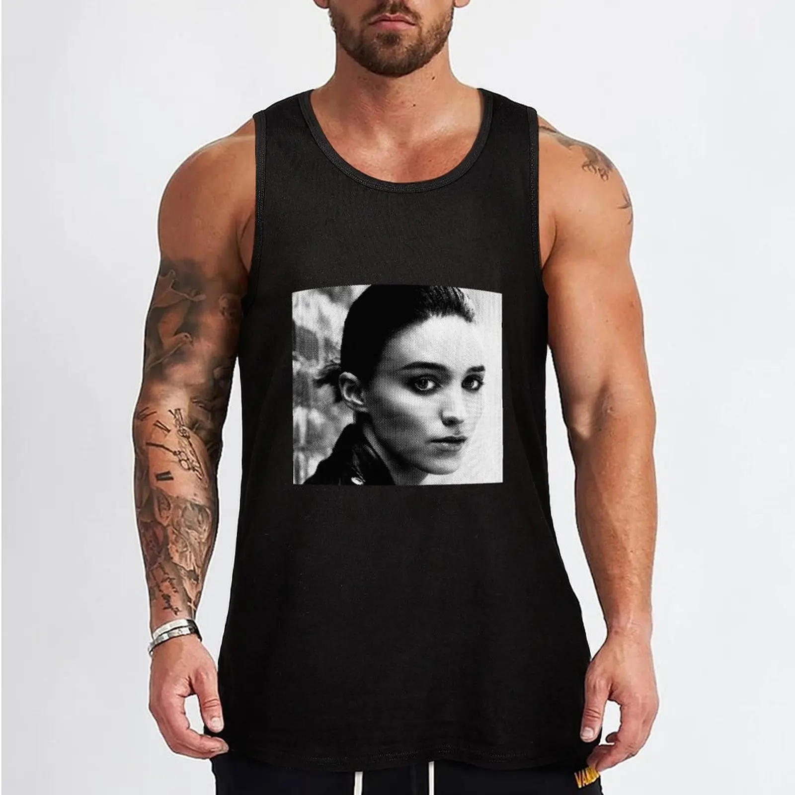 Rooney Mara Black & White Portrait Made Of Dots Tank Top gym t shirt men gym t-shirts Men's clothing