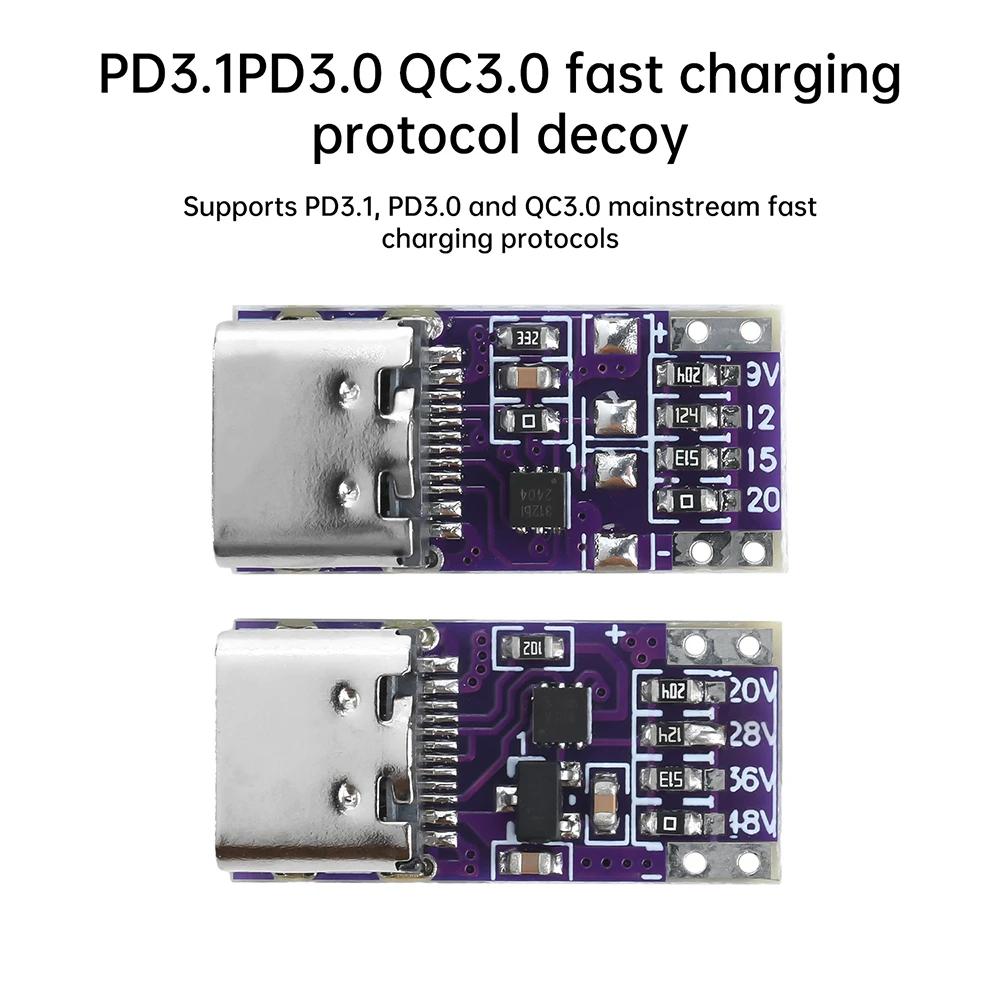 Type-C PD3.1 PD3.0 QC3.0 Триггерная плата триггера Модуль быстрой зарядки 9 В/12 В/20 В/28 В/36 В/48 В Модуль питания с регулируемым напряжением