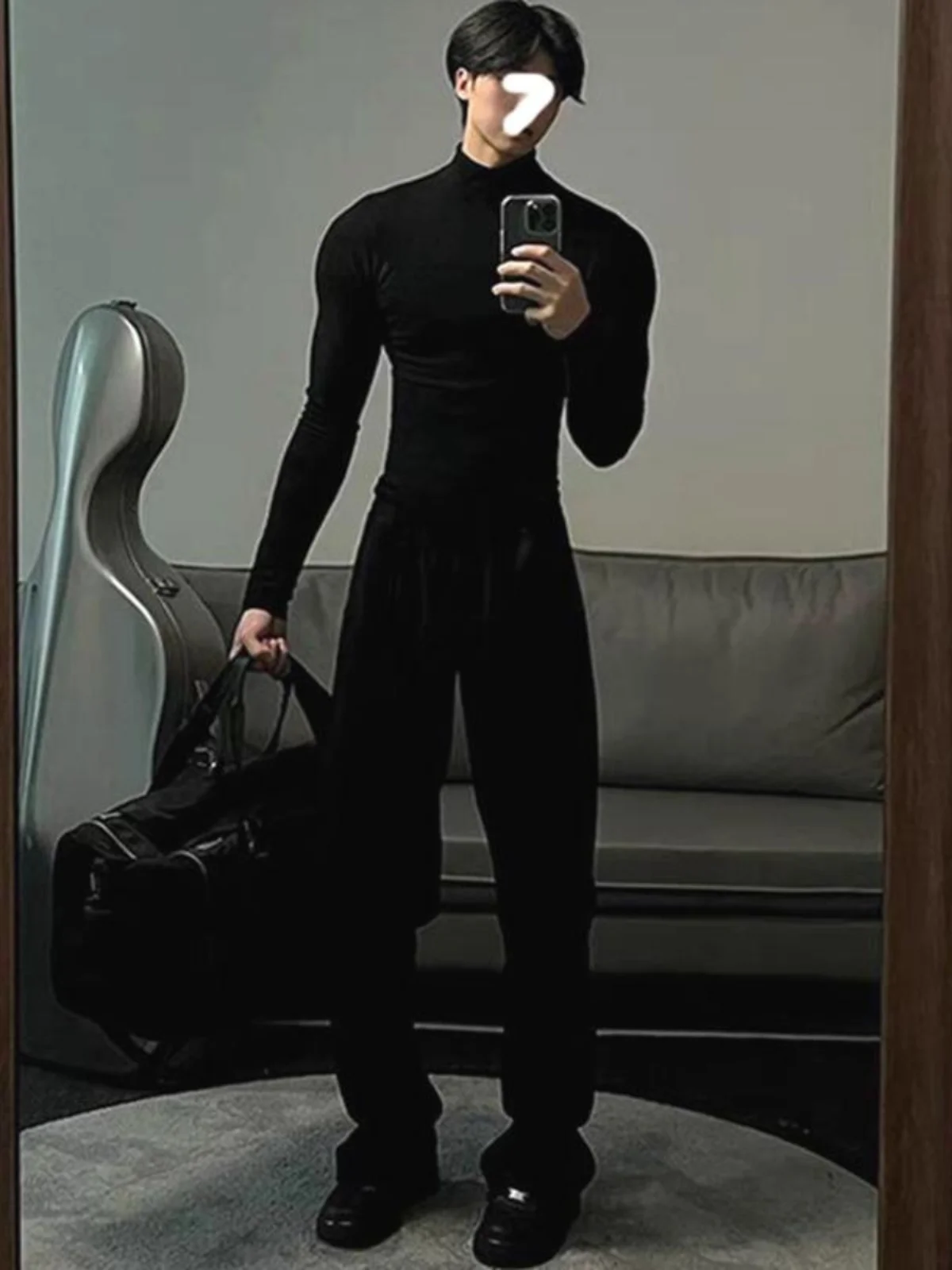 

American Sle Knitted Sweater Core Spin Yarn Wool Tight Fit Long Sve Mid-Ne Muscle Man Base irt Trendy Youth Sle