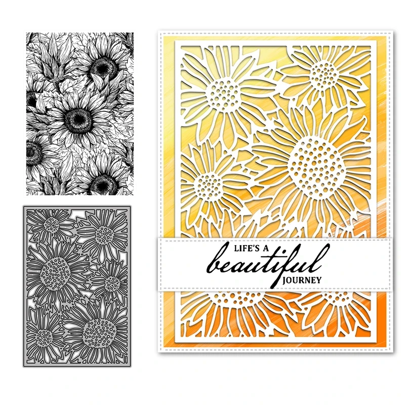 Blooming Sunflower Cutting Dies And Clear Stamp Scrapbooking DIY Metal Cut Dies Stamps For Album Card Handis Decor